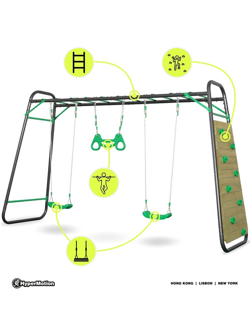 Baloiço de jardim xxxl hypermotion em aço com trapézio e parede de escalada Verde - Kiabi