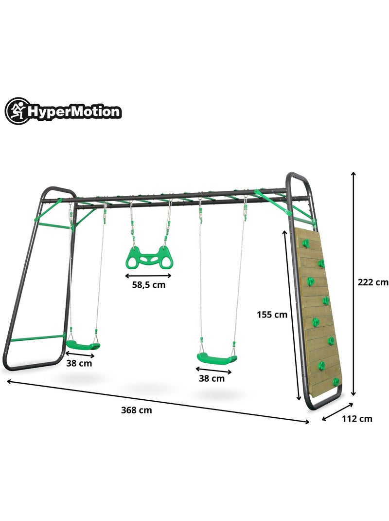 Baloiço de jardim xxxl hypermotion em aço com trapézio e parede de escalada Verde - Kiabi