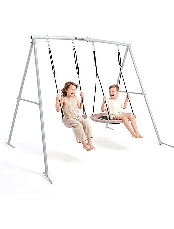 Baloiço duplo de jardim hypermotion 2 em 1 com ninho e assento – 200 kg