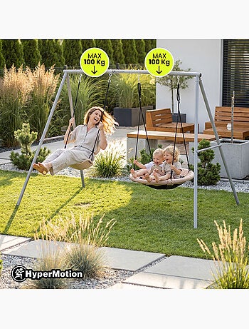 Baloiço duplo de jardim hypermotion 2 em 1 com ninho e assento – 200 kg