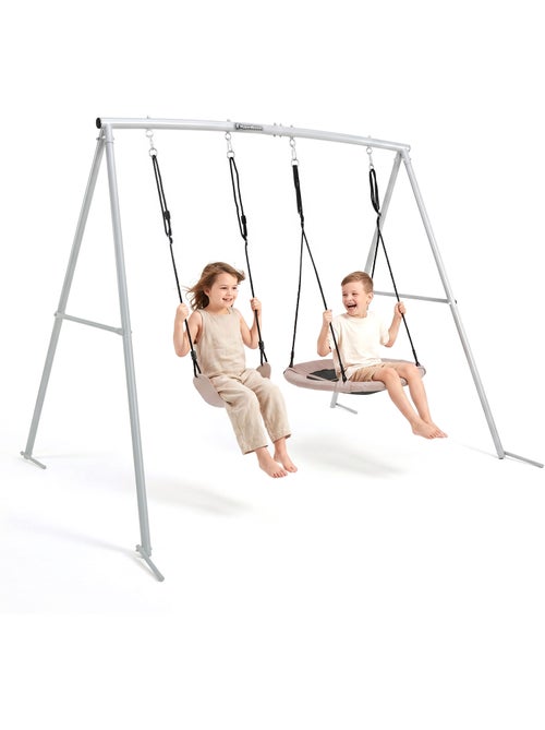 Baloiço duplo de jardim hypermotion 2 em 1 com ninho e assento – 200 kg - Kiabi Baloiço duplo de jardim hypermotion 2 em 1 com ninho e assento – 200 kg - Kiabi