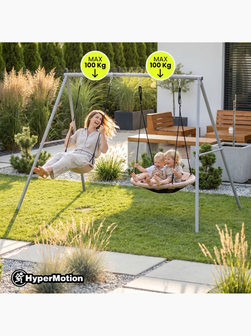 Baloiço duplo de jardim hypermotion 2 em 1 com ninho e assento – 200 kg - Kiabi Baloiço duplo de jardim hypermotion 2 em 1 com ninho e assento – 200 kg - Kiabi