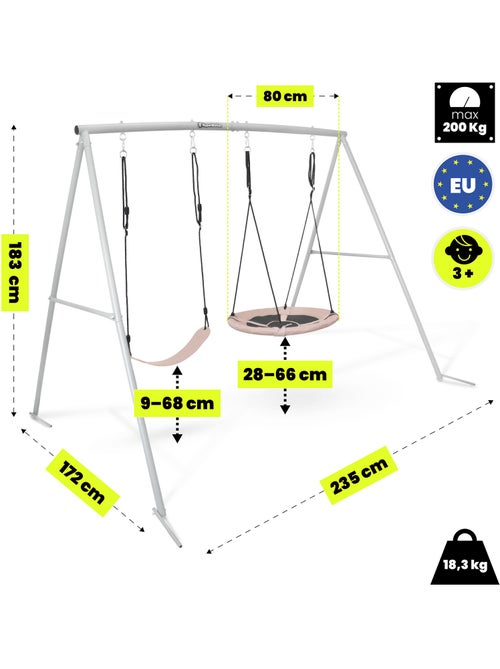Baloiço duplo de jardim hypermotion 2 em 1 com ninho e assento – 200 kg - Kiabi Baloiço duplo de jardim hypermotion 2 em 1 com ninho e assento – 200 kg - Kiabi