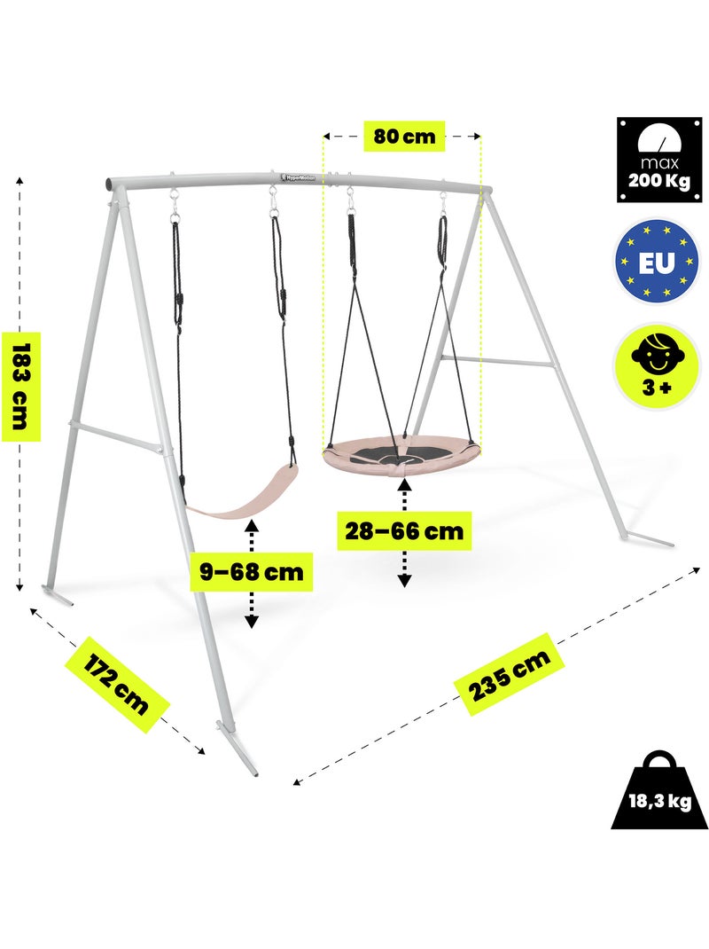 Baloiço duplo de jardim hypermotion 2 em 1 com ninho e assento – 200 kg Bege - Kiabi