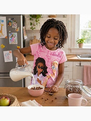 Barbie - t-shirt de manga curta com estampado, gola redonda