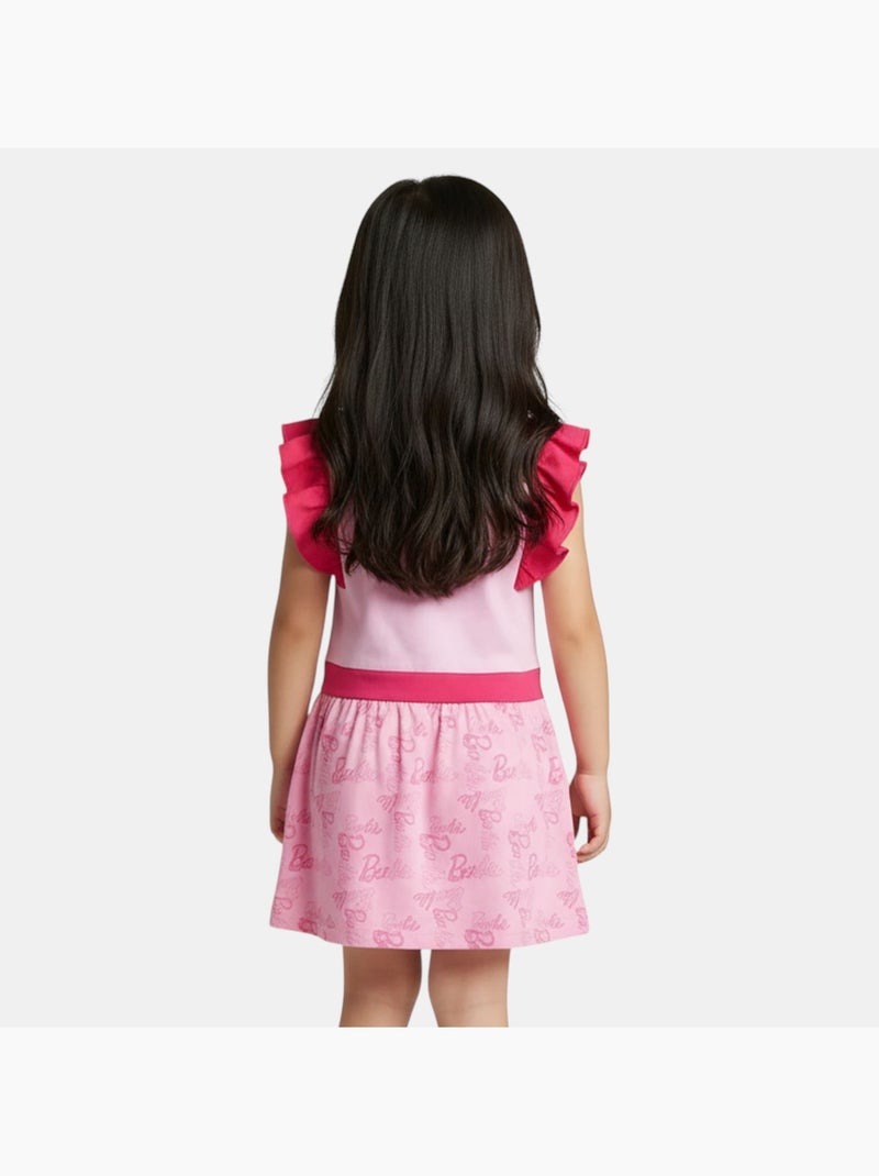 Barbie - vestido estampado sem mangas, com gola redonda e corte largo Rosa - Kiabi