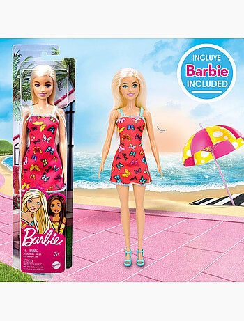 Barbie conjunto de balde de praia com boneca, acessórios e saco de transporte