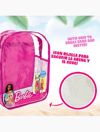 Barbie conjunto de balde de praia com boneca, acessórios e saco de transporte
