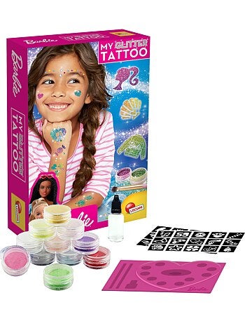 Barbie estúdio de tatuagens c/brilhantes, estênceis e gemas adesivas