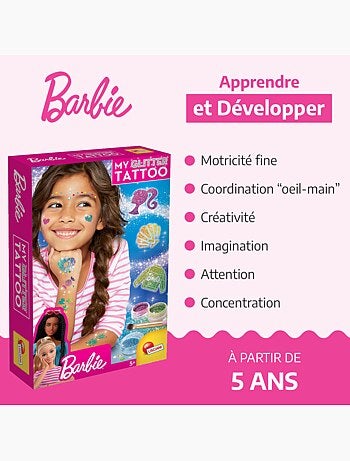 Barbie estúdio de tatuagens c/brilhantes, estênceis e gemas adesivas