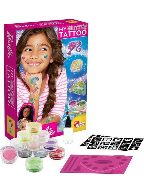 Barbie estúdio de tatuagens c/brilhantes, estênceis e gemas adesivas - Kiabi