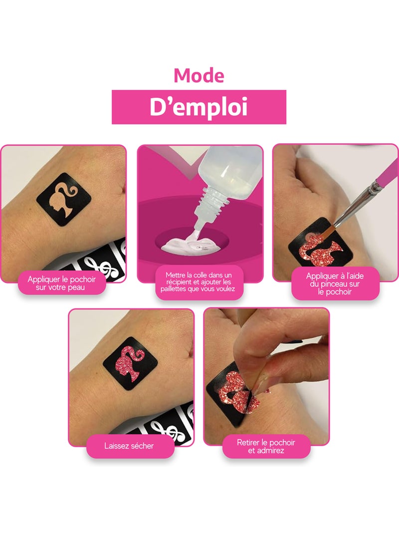 Barbie estúdio de tatuagens c/brilhantes, estênceis e gemas adesivas Rosa - Kiabi