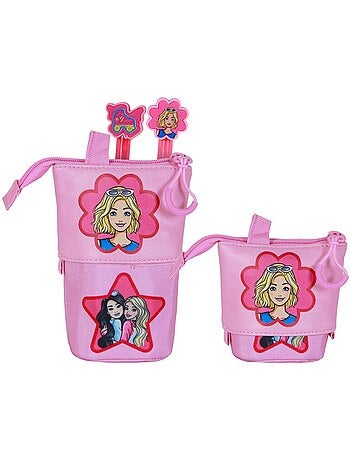 Barbie Flower Estojo Cute + 2 Canetas de Gel Apagáveis, Rosa
