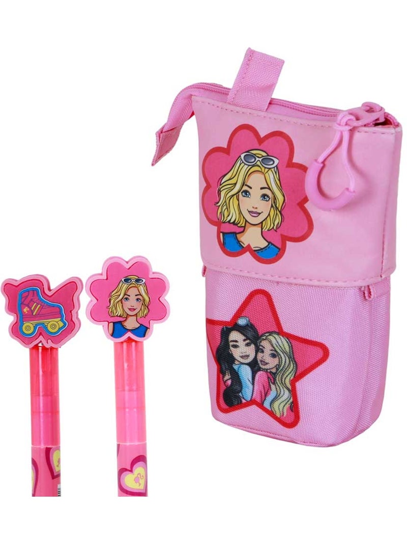 Barbie Flower Estojo Cute + 2 Canetas de Gel Apagáveis, Rosa Rosa - Kiabi