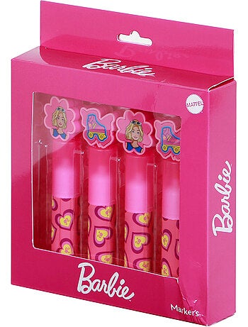 Barbie Mix Pack de 4 Marcadores Fluorescentes, Rosa