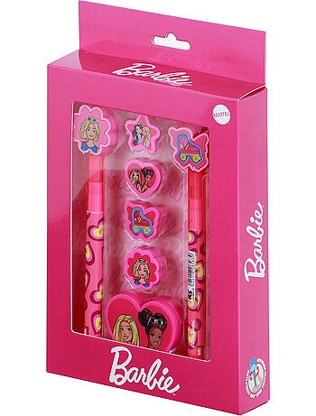 Barbie Mix Pack de Caneta de Gel Apagável + Lápis Eterno + 4 Borrachas + Apontador, Rosa
