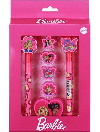 Barbie Mix Pack de Caneta de Gel Apagável + Lápis Eterno + 4 Borrachas + Apontador, Rosa