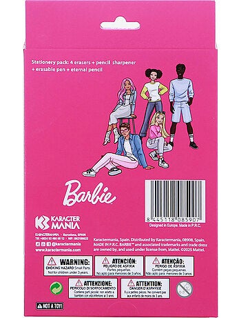 Barbie Mix Pack de Caneta de Gel Apagável + Lápis Eterno + 4 Borrachas + Apontador, Rosa