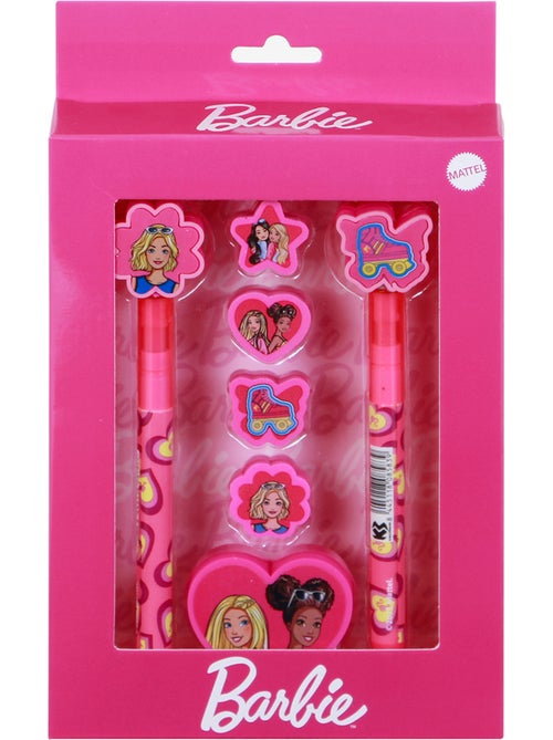 Barbie Mix Pack de Caneta de Gel Apagável + Lápis Eterno + 4 Borrachas + Apontador, Rosa - Kiabi