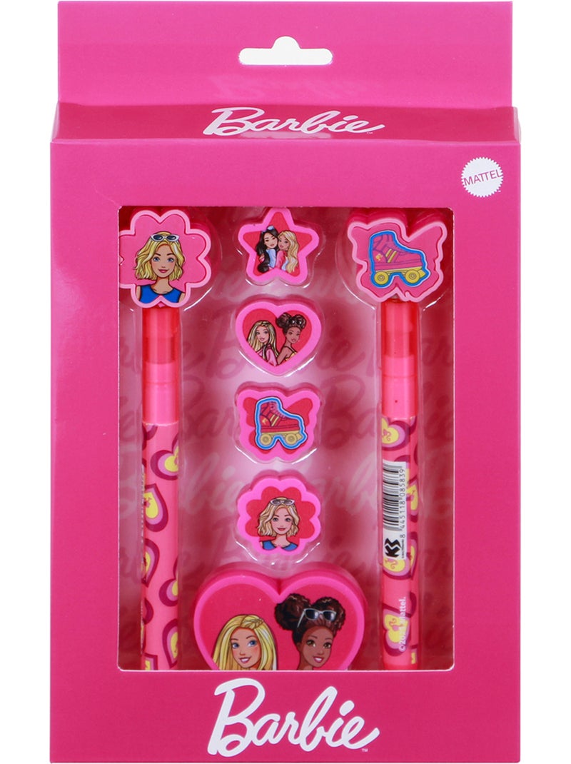 Barbie Mix Pack de Caneta de Gel Apagável + Lápis Eterno + 4 Borrachas + Apontador, Rosa Rosa - Kiabi