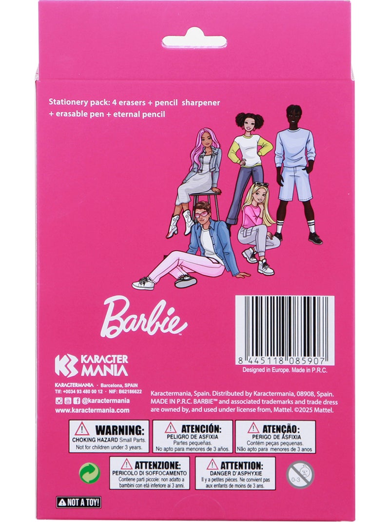 Barbie Mix Pack de Caneta de Gel Apagável + Lápis Eterno + 4 Borrachas + Apontador, Rosa Rosa - Kiabi