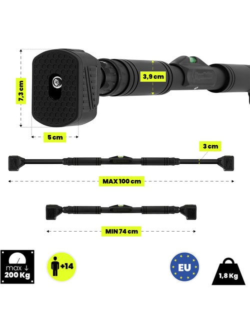 Barra de elevações ajustável hypermotion 74-100 cm – 200 kg – preta - Kiabi