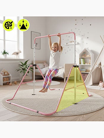 Barra de ginástica ajustável e dobrável hypermotion para crianças – rosa