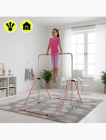 Barra de ginástica ajustável e dobrável hypermotion para crianças – rosa