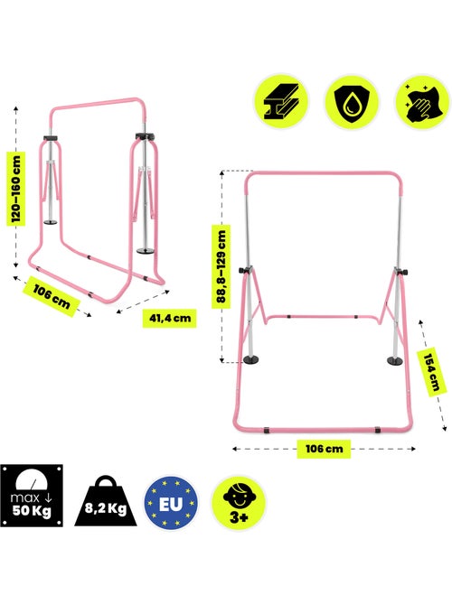 Barra de ginástica ajustável e dobrável hypermotion para crianças – rosa - Kiabi