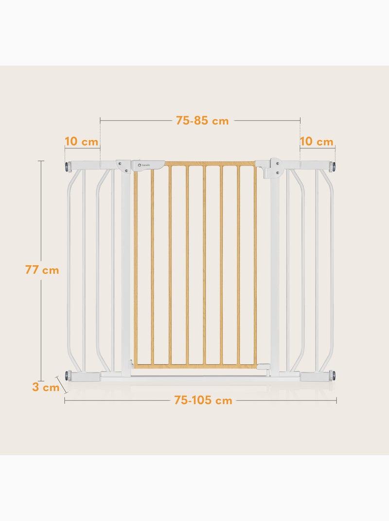 Barreira de segurança para bebés LIONELO Truus – 75–105 cm – Fixação por pressão – Sem perfuração Branco Castanho - Kiabi