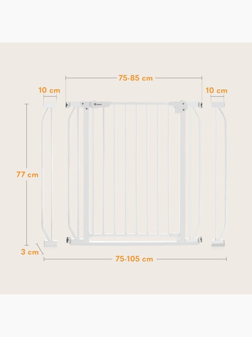 Barreira de segurança para bebés LIONELO Truus – 75–105 cm – Fixação por pressão – Sem perfuração - Kiabi Barreira de segurança para bebés LIONELO Truus – 75–105 cm – Fixação por pressão – Sem perfuração - Kiabi