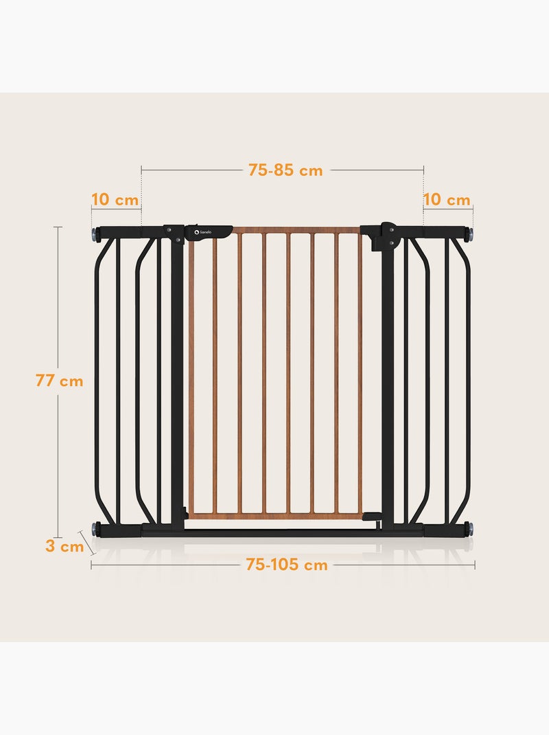 Barreira de segurança para bebés LIONELO Truus – 75–105 cm – Fixação por pressão – Sem perfuração Preto Castanho - Kiabi