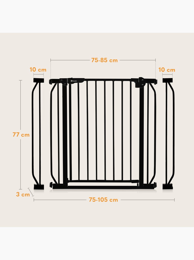Barreira de segurança para bebés LIONELO Truus – 75–105 cm – Fixação por pressão – Sem perfuração Preto - Kiabi