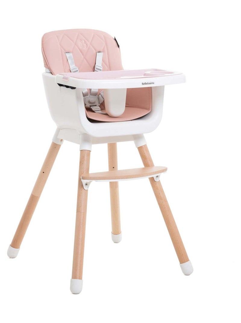 Bebelissimo  - cadeira alta para bebé - evolutiva - ajustável - em madeira - 2 em 1 Rosa - Kiabi