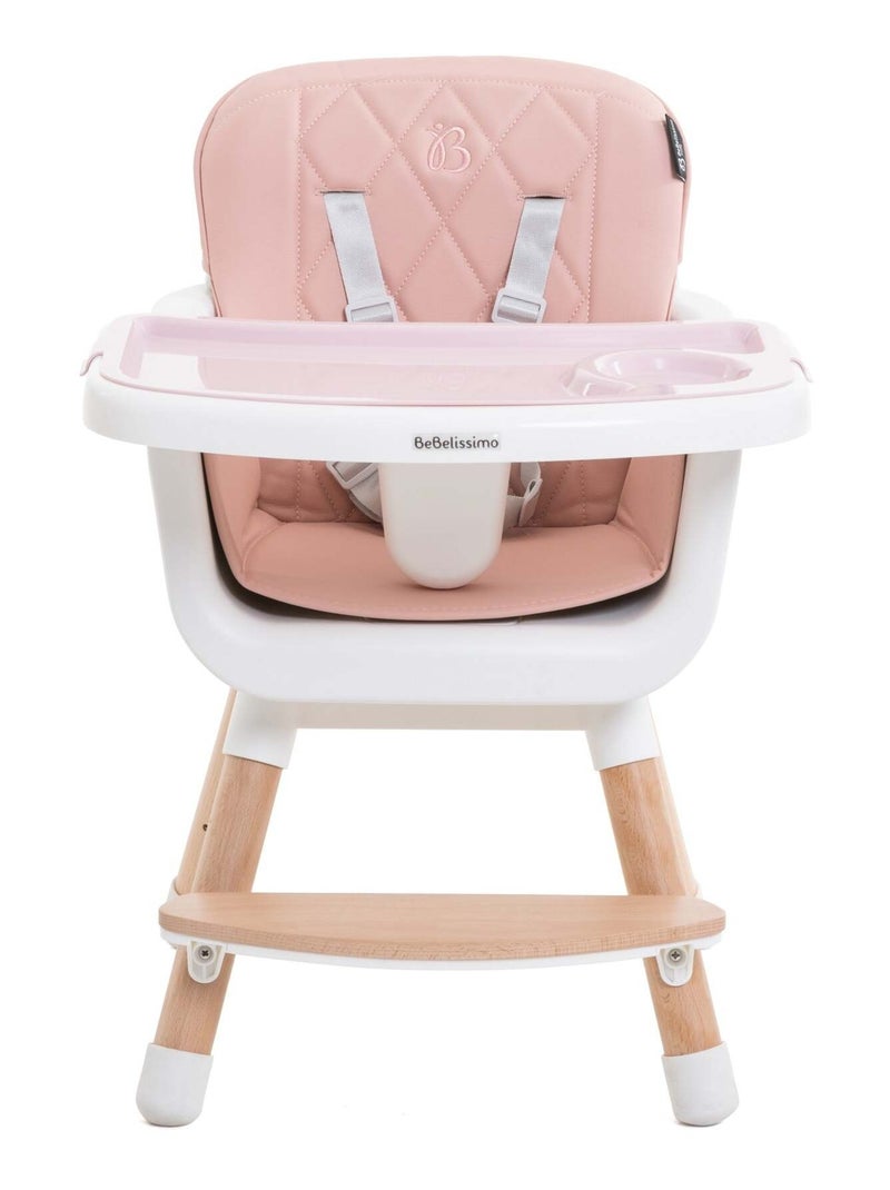 Bebelissimo  - cadeira alta para bebé - evolutiva - ajustável - em madeira - 2 em 1 Rosa - Kiabi