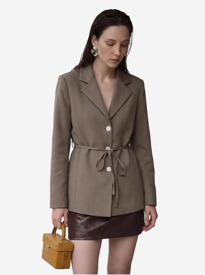 Belted crepe blazer jacket my fashion Cáqui - Kiabi