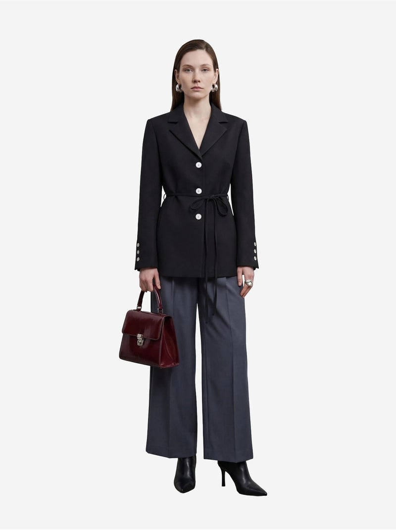 Belted crepe blazer jacket my fashion Preto - Kiabi