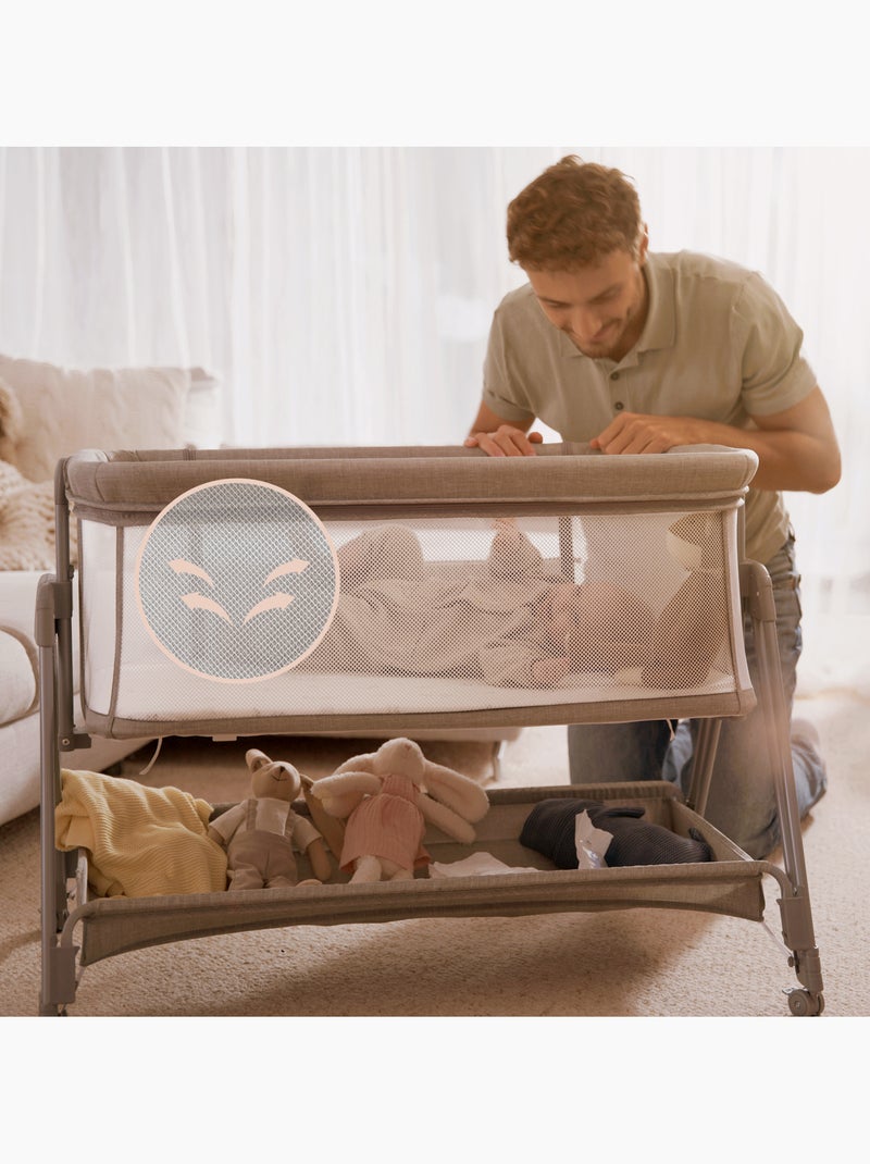 Berço Co-Sleeper 3em1 LIONELO Luna - Berço - Regulável em Altura e Inclinação - Colchão Incluído Cinza - Kiabi