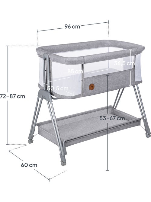 Berço Co-Sleeper 3em1 LIONELO Luna - Berço - Regulável em Altura e Inclinação - Colchão Incluído - Kiabi