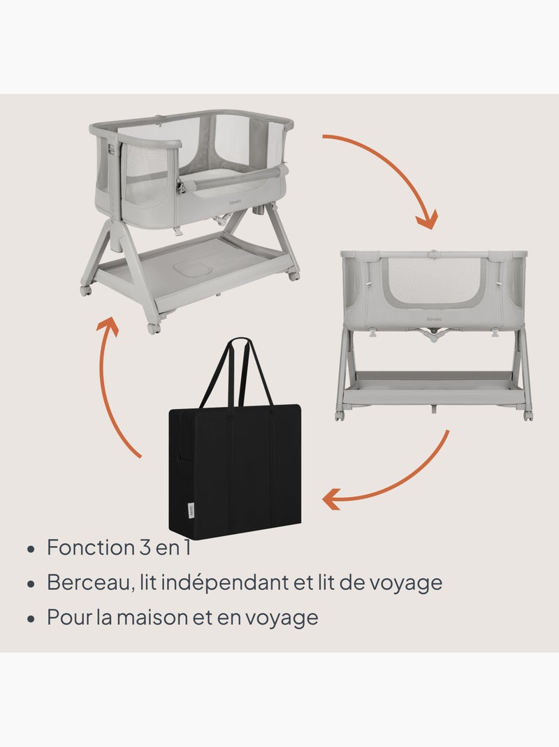 Berço co-sleeper 4em1 lionelo luna - berço - regulável em altura e inclinação - colchão incluído Cinza-cinza - Kiabi
