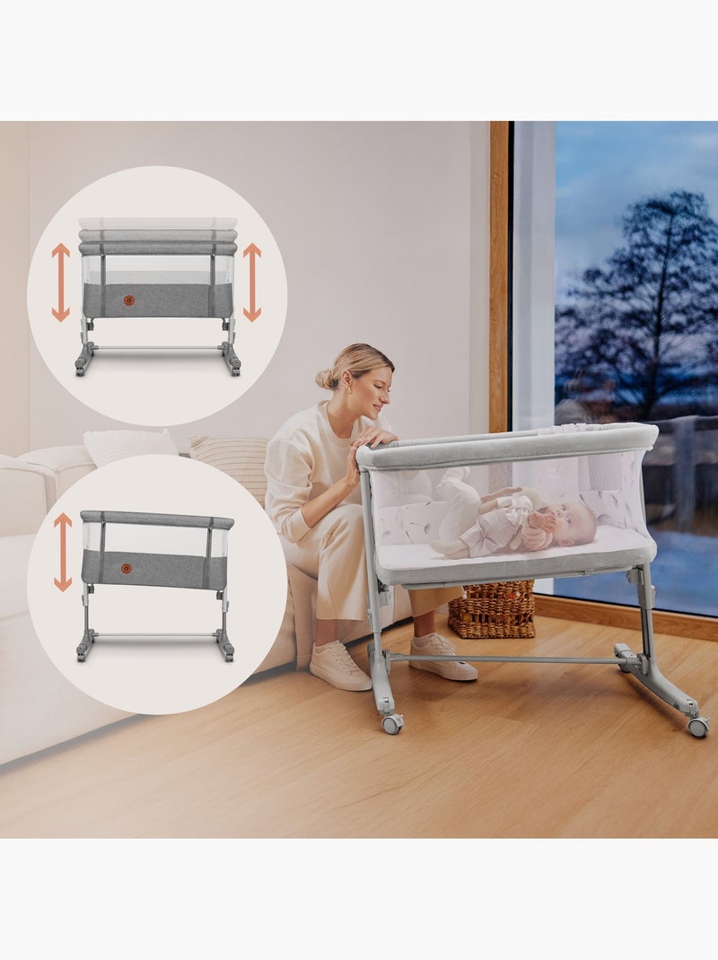 Berço Co-Sleeping 3em1 LIONELO Aurora - Berço de Bebé Regulável - Colchão - Mala Cinza - Kiabi