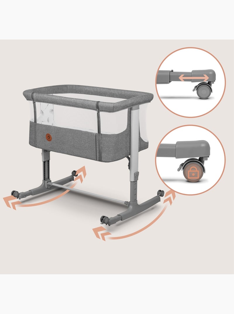 Berço Co-Sleeping 3em1 LIONELO Aurora - Berço de Bebé Regulável - Colchão - Mala Cinza - Kiabi