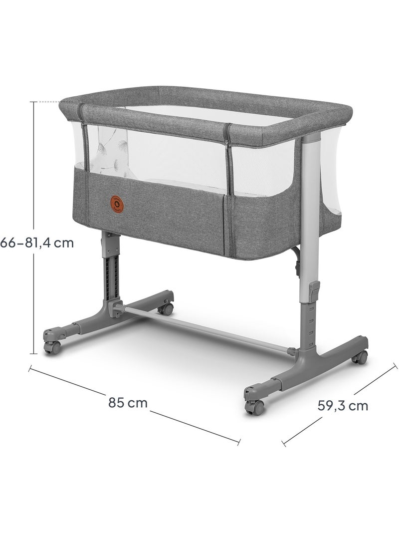 Berço Co-Sleeping 3em1 LIONELO Aurora - Berço de Bebé Regulável - Colchão - Mala Cinza - Kiabi