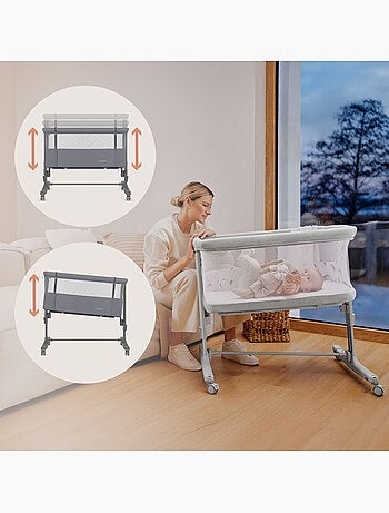 Berço Co-Sleeping 3em1 LIONELO Aurora - Berço de Bebé Regulável - Colchão - Mala