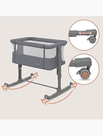Berço Co-Sleeping 3em1 LIONELO Aurora - Berço de Bebé Regulável - Colchão - Mala