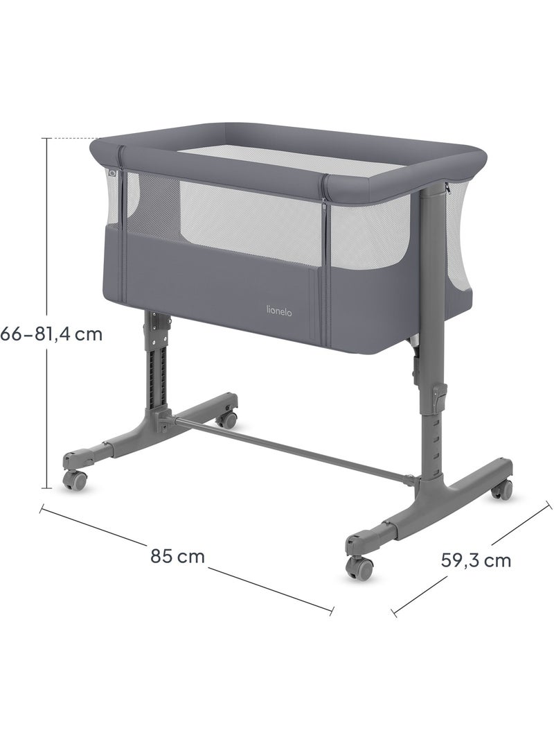 Berço Co-Sleeping 3em1 LIONELO Aurora - Berço de Bebé Regulável - Colchão - Mala Cinza escuro - Kiabi
