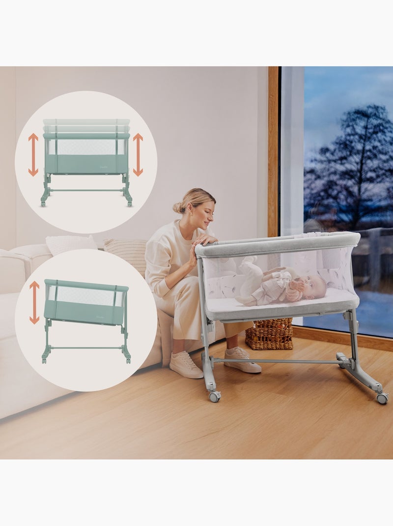 Berço Co-Sleeping 3em1 LIONELO Aurora - Berço de Bebé Regulável - Colchão - Mala Verde - Kiabi