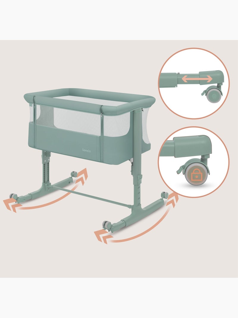 Berço Co-Sleeping 3em1 LIONELO Aurora - Berço de Bebé Regulável - Colchão - Mala Verde - Kiabi
