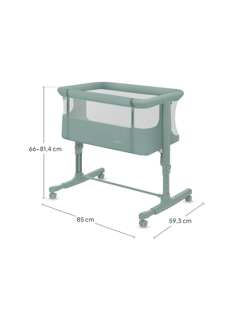 Berço Co-Sleeping 3em1 LIONELO Aurora - Berço de Bebé Regulável - Colchão - Mala Verde - Kiabi
