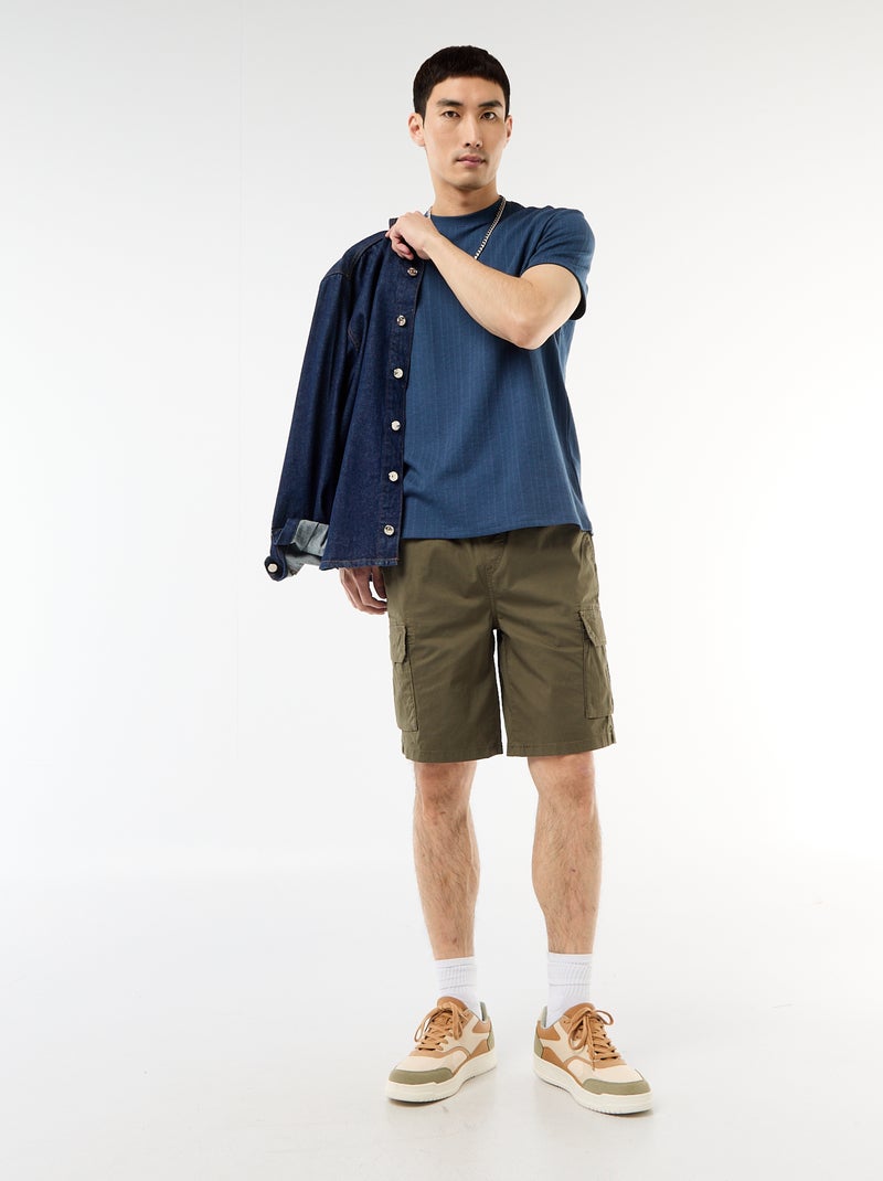 Bermuda chino em popeline com bolsos de aba Caqui - Kiabi